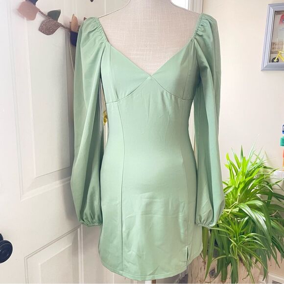 Kendall & Kylie Bustier Slit Satin Women's Mini Dress Sage Green (Size XS) - Picture 5 of 12